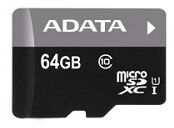 Micro SecureDigital 64Gb A-DATA AUSDX64GUICL10-RA1 {MicroSDXC Class 10 UHS-I, SD adapter}