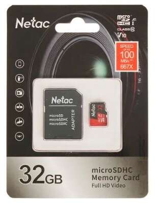 Micro SecureDigital 32GB Netac MicroSD card P500 Extreme Pro, retail version w/SD adapter [NT02P500PRO-032G-R]