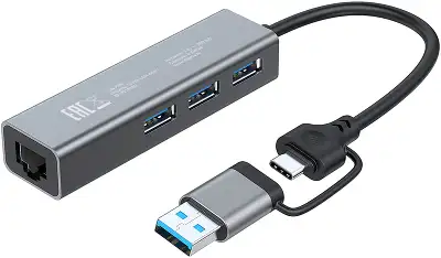 Разветвитель USB-C + USB-A Digma DHUB-LAN-4port 4порт. серебристый