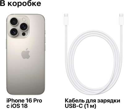 Смартфон Apple A3292 iPhone 16 Pro 256Gb титан моноблок 3G 4G 1Sim 6.3" 1206x2622 iOS 18 48Mpix 802.11 a/b/g/n/ac/ax/be NFC GPS Protect