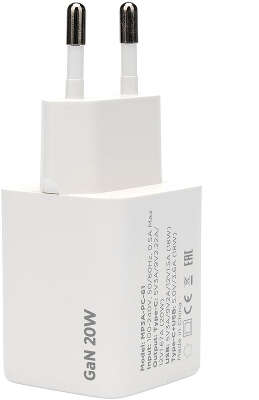 Зарядное устройство Cablexpert MP3A-PC-61, 20Вт GaN, 3А, QC4.0/PD, 1xUSB, 1xType-C, белый, пакет
