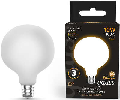 Лампа светодиодная Gauss Filament 189202110 10Вт цок.:E27 шар 220B св.свеч.бел.теп. (упак.:1шт)