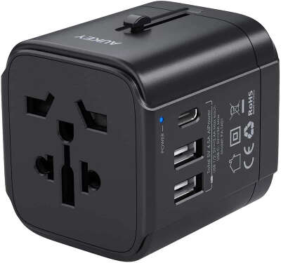 Зарядное устройство Aukey Universal Travel Adapter USB-C/2xUSB, Black [PA-TA01]