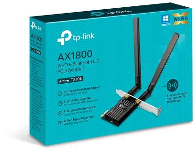 Сетевой адаптер Wi-Fi + Bluetooth TP-LINK Archer TX20E (AX1800, PCI Express, Bluetooth 5.2, 802.11a/b/g/n/ac/ax, 2.4/5ГГц) (Archer TX20E)