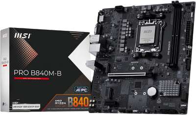 Материнская плата MSI PRO B840M-B B840, AM5, 2*DDR5, 1*PCIEx16, 1*PCIEx1, 2*M.2, 1*TypeC, 6*USB3.2Gen1, 6*USB2.0, 4*SATA3.0, 2.5G, VGA, HDMI, ATX, RTL