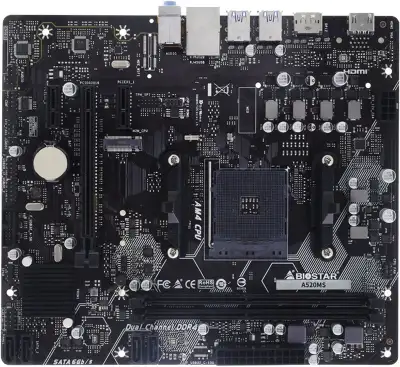Материнская плата Biostar A520MS Soc-AM4 AMD A520 2xDDR4 mATX AC`97 8ch(7.1) GbLAN RAID+HDMI+DP