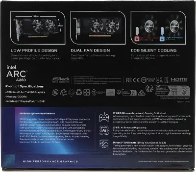 Видеокарта Asrock PCI-E 4.0 A380 LP 6G INTEL ARC A380 6Gb 96bit GDDR6 2000/15500 HDMIx1 DPx1 HDCP Ret low profile