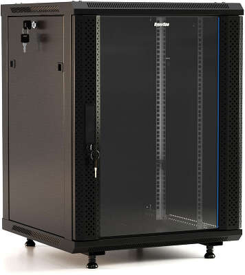 Шкаф коммутационный Hyperline (TWB-FC-1866-GP-RAL9004) настенный 18U 600x600мм пер.дв.стекл 60кг черный 920мм IP20 сталь