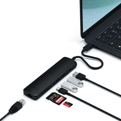 Адаптер Satechi USB-C Slim Multiport with Ethernet Adapter, Black [ST-UCSMA3K]