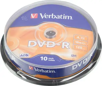 Диск DVD-R Verbatim 4.7Gb 16x Cake Box (10шт) (43523)