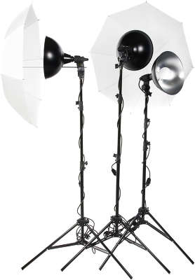 Комплект постоянного света Lumifor MACRO-1500-3UU KIT, галогенный 3х500Вт, 3 рефлектора, 2 зонта