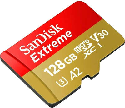 Карта памяти 128 Гб Micro SDXC SanDisk Extreme Class 10 V30 UHS-I A2 U3 [SDSQXAA-128G-GN6MN]