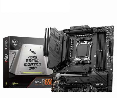 Материнская плата MSI MAG B650M MORTAR WIFI B650, AM5, 4*DDR5, 2*PCIEx16, 1*PCIEx1, 2*M.2, 2*TypeC, 3*USB3.2Gen2, 6*USB3.2Gen1, 4*USB2.0, 6*SATA3.0, 2.5G, DP, HDMI, M-ATX, RTL