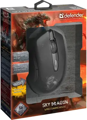 Мышь Defender Sky Dragon GM-090L черный оптическая 3200dpi USB для ноутбука 6but (52090)