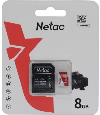 Носитель информации Netac P500 ECO 8GB MicroSDHC C10 up to 20MB/s, retail pack with SD Adapter