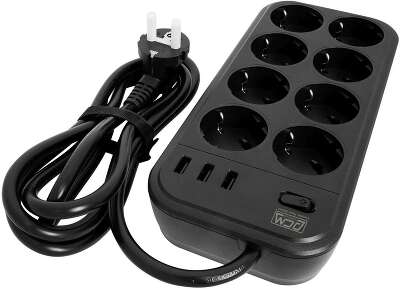 Сетевой фильтр PowerCom SP-08, 8-розеток, 3xUSB, 1.8 м, черный