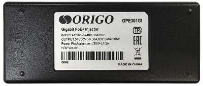 ORIGO OPE301GI/30W/A1A Гигабитный инжектор PoE+ 802.3af/at, 30 Вт, 54В DC