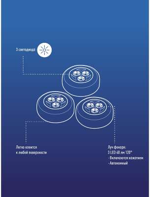 Фонарь 3020LED Мини-cветлячок 3 LED, серебристый, 3хAAA, 3шт. в упаковке
