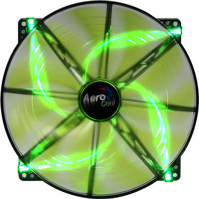 Вентилятор Aerocool Silent Master 20см "Green LED" (зеленая подсветка), 3+4 pin, 76 CFM, 800+-200 RPM, 18 dBA