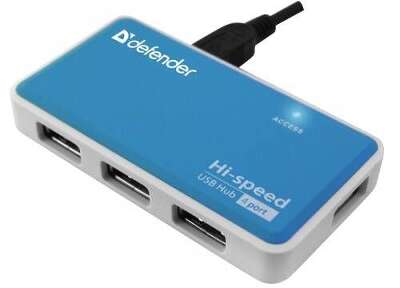 Defender Разветвитель QUADRO POWER USB2.0 - 4 порта, + блок питания DC 5В...2А, + кабель USB 2.0 A(M) - MiniB (M) - 1м