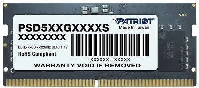 Память PATRIOT DDR5 SO-DIMM 16Gb (PC538400, 4800MHz, CL40, 1.1V, RTL) (PSD516G480081S)