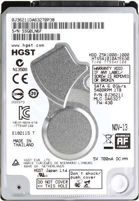 Жёсткий диск 2.5" 7mm SATA-III 1000GB (HTS541010A7E630] Hitachi Travelstar 5K1000 5400rpm, 8MB Cache