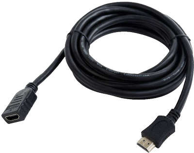 Удлинитель кабеля HDMI Cablexpert, 1.8м, v2.0, 19M/19F, черный, позол.разъемы, экран
