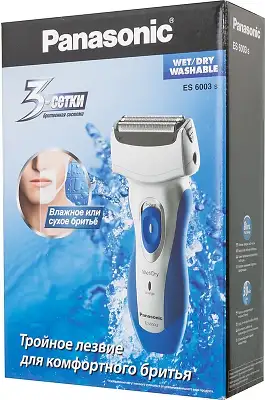 Бритва сетчатая Panasonic ES6003 реж.эл.:3 питан.:аккум. синий/серебристый