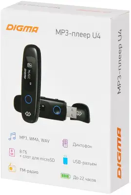 Плеер Flash Digma U4 8Gb черный/0.91"/FM/microSDHC