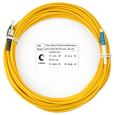 Патч-корд ВО Cabeus FOP(s)-9-LC-FC-10m Шнур оптический simplex LC-FC 9/125 sm 10м LSZH