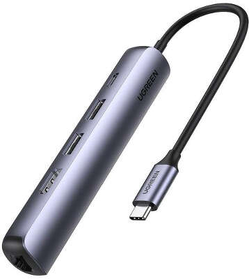 Адаптер Ugreen CM418 USB-C to to HDMI/2xUSB 3.0/LAN/USB-C PD, Grey [10919]
