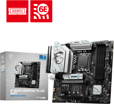 Материнская плата MSI B760M GAMING PLUS WIFI,B760,LGA1700,4DDR5,2PCI-Ex16,1PCI-Ex1,2M.2,4SATA3,2USB3.2 Gen2,7US