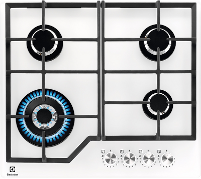 Встраиваемые газовые панели ELECTROLUX/ Газовая варочная поверхность - газ на стекле, 2 чугунных держателя, газконтроль варочной поверхности, интегрированный автоподжиг варочной поверхности, конфорки: Конфорка ускоренного нагрева, средней мощности, Конфор