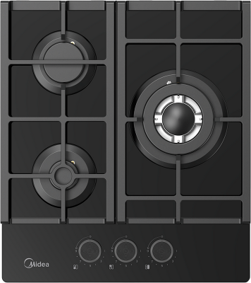 Газовая варочная панель MIDEA/ MDK/Газовая варочная панель MIDEA, 45 см, WOK-конфорка, чугунные решетки, автоподжиг, газконтроль, адаптер для кофе, цвет черный