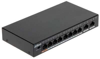 DAHUA DH-PFS3010-8GT-96 10-портовый гигабитный неуправляемый коммутатор с РоЕ, 8xRJ45 1Gb PoE, 2xRJ45 1Gb uplink, суммарно 96Вт, коммутация 20Гбит/с, MAC-таблица 4К, металл