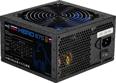 Блок питания Aerocool 675W Retail HERO 675 , ATX v2.3, 80+ Bronze, 12cm blue LED fan, Haswell Ready, A.PFC, 2x