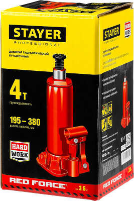 Домкрат Stayer Red Force 43160-4_z01 бутылочный гидравлический красный