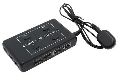 ORIENT HS41, HDMI KVM переключатель на 4 устройства, порты HDM + 2xUSB (клавиатура+мышь), поддержка 4K@30Hz, кнопка переключения на проводе 1.2 м, не требуется внешнее питание (31067)