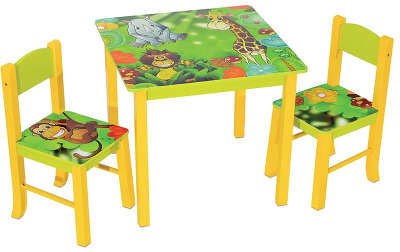 Стол детский +2 стула Бюрократ KIDSET-01/JUNGLE зеленый желтый