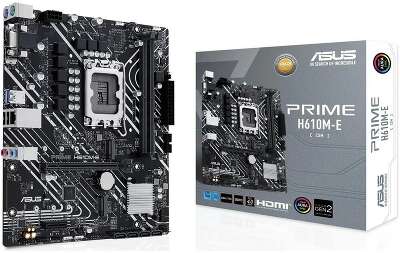 ASUS PRIME H610M-E CSM (Socket 1700, mATX, 2xDDR5(96GB),  VGA/DP/HDMI, 1xPCIe/4.0x16/1xPCIe 3.0/1xLAN, 4xSATA 6Gb/s, 2xM.2, 2xUSB 3.2, 2xUSB 2.0, 2xPS/2)