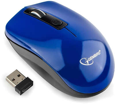 Мышь беспроводная Gembird MUSW-400-B, 2.4ГГц, синий, бесшумный клик, 3 кнопки+колесо-кнопка, 1600 DPI, батарей