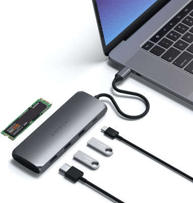 Адаптер Satechi USB-C Hybrid Multiport Adapter with SSD Enclosure, Space Grey [ST-UCHSEM]