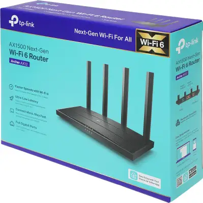 Роутер беспроводной TP-Link Archer AX12 AX1500 10/100/1000BASE-TX черный