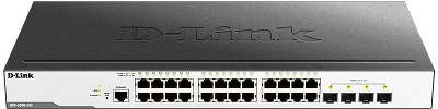 Коммутатор D-Link Управляемый L2 коммутатор, 24x1000Base-T, 4x1000Base-X SFP, защита от статического электричества до 6 кВ, CLI, консольный порт RJ-45, RPS, поддержка Dying Gasp