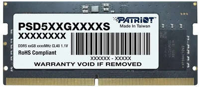 Память PATRIOT DDR5 SO-DIMM 16Gb (PC538400, 4800MHz, CL40, 1.1V, RTL) (PSD516G480081S)