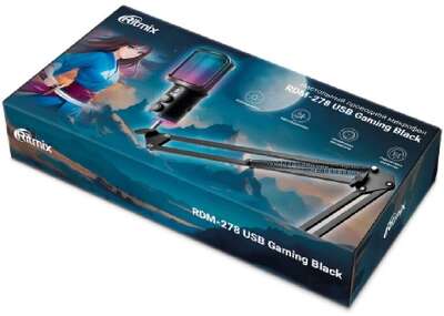 RITMIX RDM-278 USB Gaming Black {Подключение  Type-C - USB A / Type-C, Jack 3,5 мм на наушники; размеры микрофона: 5 * 15* 5 см}