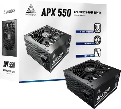 Блок питания Montech ATX 550W APX 550 80 PLUS WHITE (20+4pin) APFC 120mm fan 6xSATA RTL
