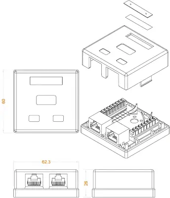 Розетка Hyperline SB1-2-8P8C-C6-SH-WH RJ45 2 кат.6 FTP бел. (упак.:1шт)