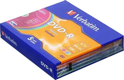 Диск DVD-R Verbatim 4.7Gb 16x Slim case (5шт) Color (43557)