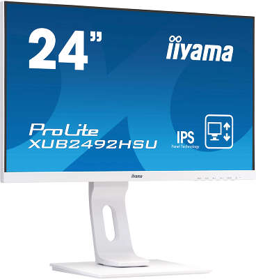 Монитор 24" Iiyama XUB2492HSU-W1 IPS FHD D-Sub, HDMI, DP USB-Hub белый